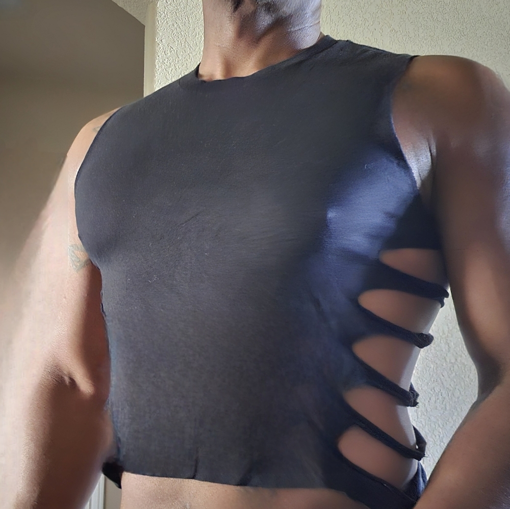 Men's Edgy Black Cutout Tank Top - Picture 2 of 5